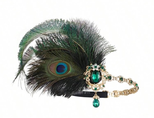 1920´er Gatsby/Charleston accessories - headpiece, påfugledrøm med grøn sten