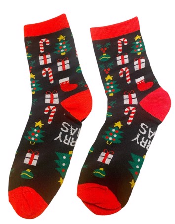 Sokker til mænd - julesokker - sort med gaver/slikstokke