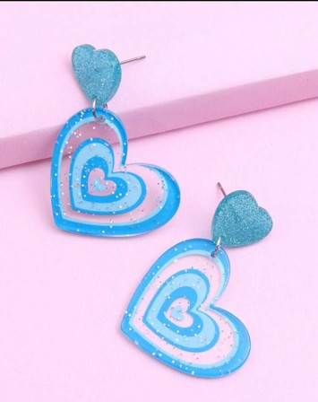 Øreringe - Store Hjerter - Skønne Hjerteøreringe i frostblå