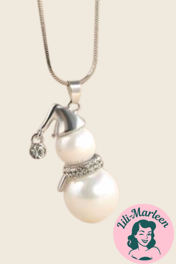 Julehalskæde, sølv - lang: sølv snemand med perle