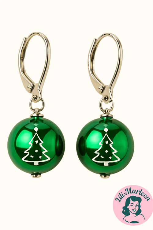 Hængeøreringe – Grønne Julekugler med Juletræ – Klassisk, enkel og uimodståelig julestemning