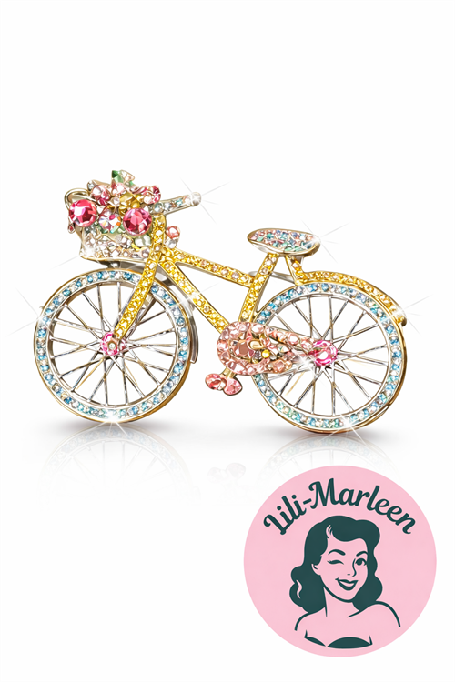 Jeg er så glad for min cykel – Vintage broche med farverige sten