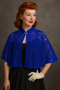 Bolero/cardigan - blondeslag med lille diamant lukning - kongeblå