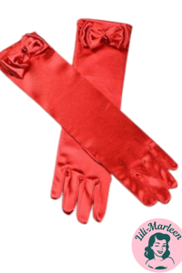 Lange satin festhandsker til børn, rød