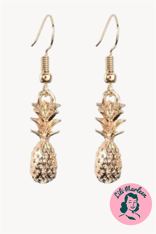 Øreringe - hængeøreringe ananas, guld