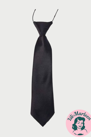 Børne slips, sort satin 