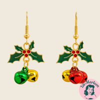 Juleøreringe - Små Kristtjørn med Klokker 