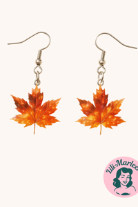 Hængeøreringe - efterårsblade, orange/rød
