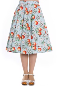 50ér nederdel; Sommerset, blå - swingnederdel i lyseblå med friske æbler