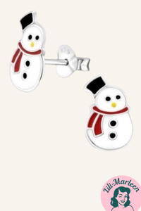 Juleøreringe 925 sølv; Søde små snemænd med rødt tørklæde 