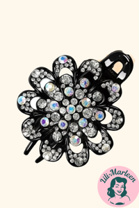 Hårklips/hårklemme - stor blomst med glitrende sten