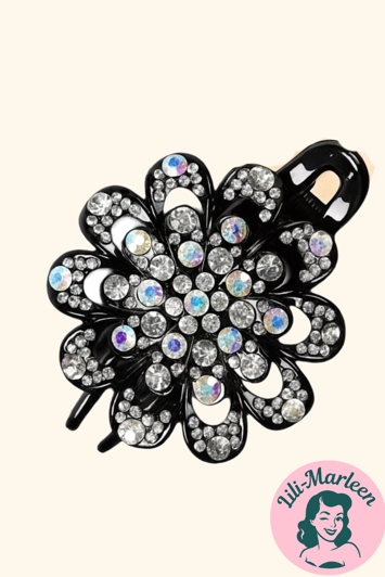 Hårklips/hårklemme - stor blomst med glitrende sten
