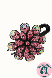 Hårklips - Stor Blomst med Glitrende Sten, lyserød/hvid