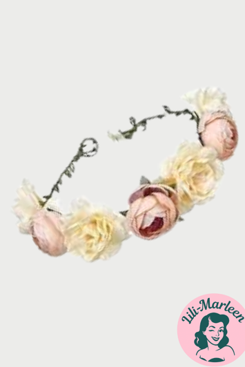 Blomsterkrans med store blomster, creme