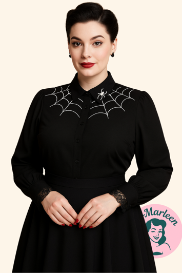 Dark-side - Halloween: Inga skjorte, sort med edderkopper