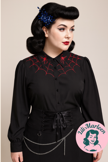 Dark-side - Halloween: Inga skjorte, sort med edderkopper - rød