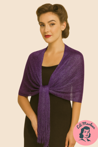 Sjal, metallisk lilla sjal med glitter - med frynser