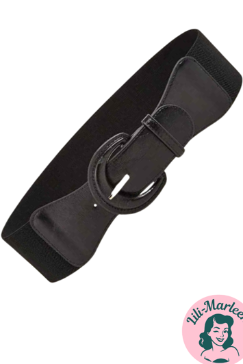 Bredt elastisk lakbælte, sort mat