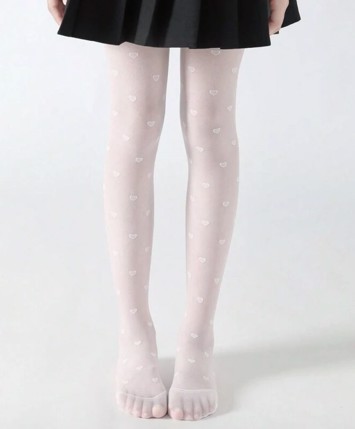Søde nylon strømpebukser, hvide - med små hjerter – perfekt til prinsesseben