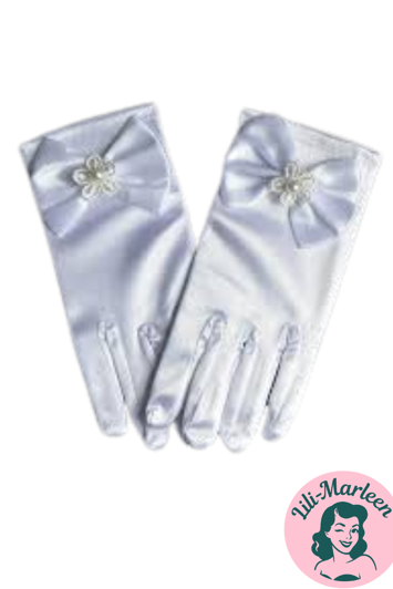 Korte satin festhandsker til børn, hvid