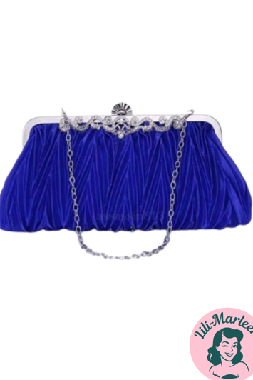 Festtaske Ea – Kongeblå Satin med Elegant Rhinestone-detalje