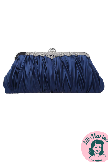 Festtaske Ea – navyblå Satin med Elegant Rhinestone-detalje
