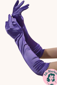 Lilla Lange Satin Handsker – Glamour med Vintage Elegance