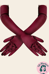 Burgundy Elegance – lange satin-handsker i vinrød