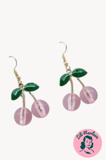 Øreringe - hængeøreringe med kirsebær, lyserød