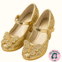 Børnefestsko Alberte Guld med Sommerfugldetalje