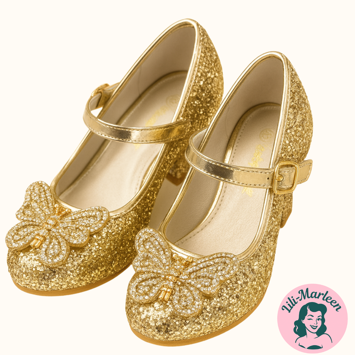 Børnefestsko Alberte Guld med Sommerfugldetalje