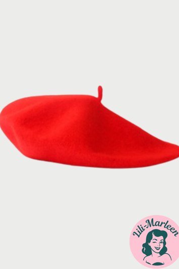 Beret, rød - lækker vintageinspireret filt beret