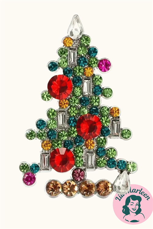 Broche – Juletræ i funklende sten – Multifarvet vintage-inspireret julebroche