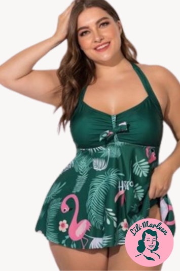 Tankini med skørt - flamingo grøn