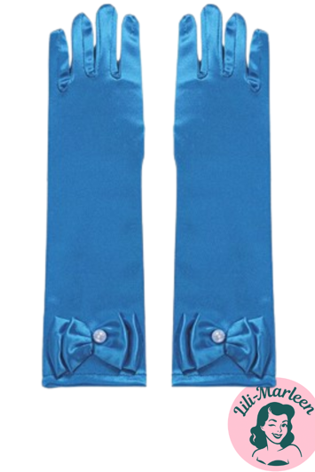 Børnefest handsker i satin, frostblå 