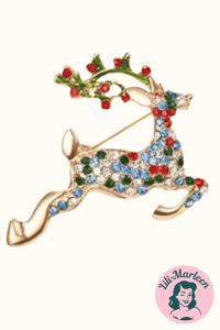 Broche - julerensdyr med farvede sten