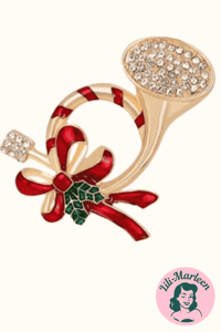 Broche - Juletrompet med støjfe og et væld af glitrende sten