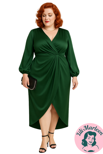 Camilla – Grøn Satin Kjole med Tulipanform