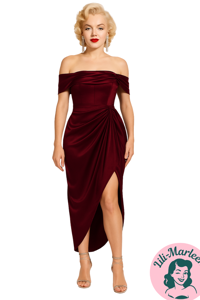 Halvlang festkjole  i satin - Laura, Vinrød