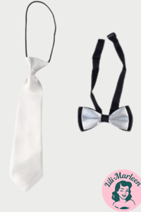 Børne slips og butterfly, hvid/sort satin - James Bond