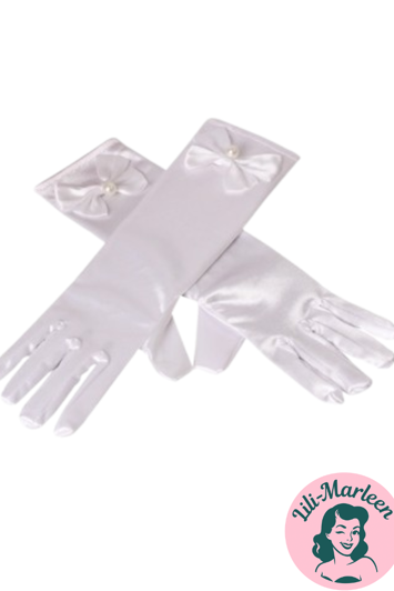Lange satin festhandsker til børn, offwhite 