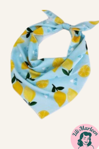 Satin head/neck scarf, blå med citroner