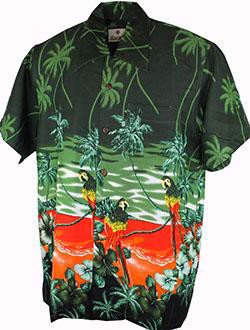 60´S HAWAII Parrot Scene Green - Hawaiian Shirt