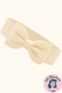 Bredt elastisk bælte med satin sløjfe, ivory