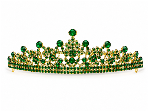 Tiara "Emerald" – Guldfarvet tiara med grønne krystaller