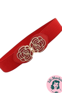 Smalt elastisk bælte med roselukning, rød