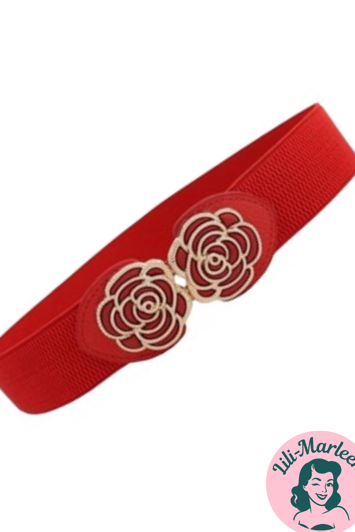 Smalt elastisk bælte med roselukning, rød