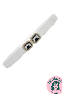 Smalt elastisk bælte med diamant lukning, hvid