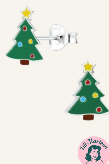 Juleøreringe 925 sølv; Søde små juletræer med grønne