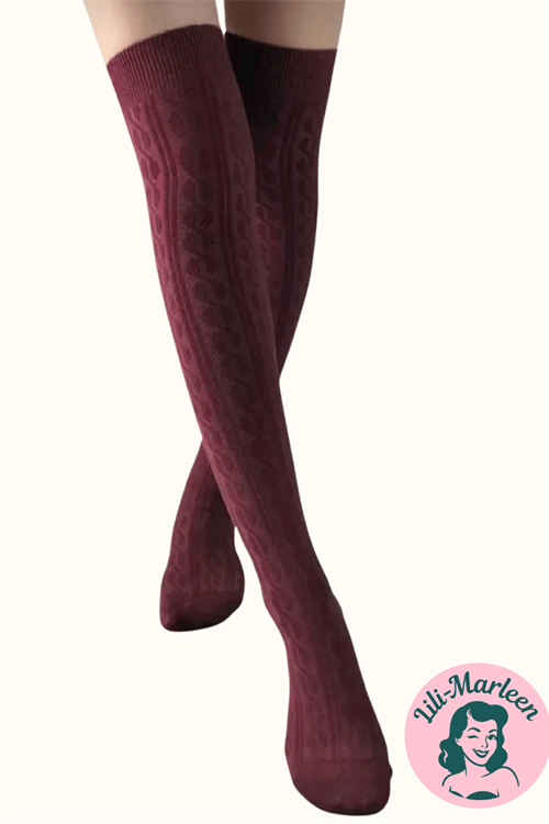Knæsokker – Vinrød med Kædestrik – Varme, elegante og vinterlækre